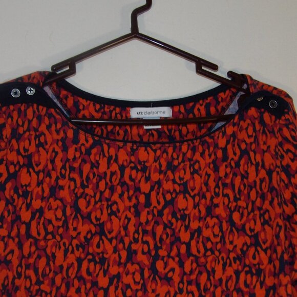 Liz Claiborne Black/Orange Abstract Shoulder Button Top Sz XL - Picture 2 of 5